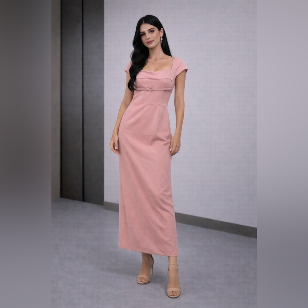 Zara Blush Pink Square-Neck Maxi Dress